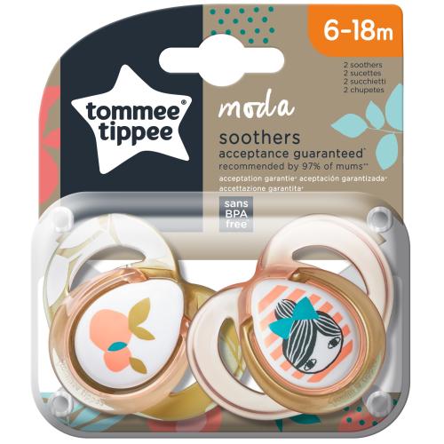Tommee Tippee Moda Soothers Κωδ 433489 Ορθοδοντική Πιπίλα Σιλικόνης με Σχέδιο 6-18m Πορτοκαλί 2 Τεμάχια